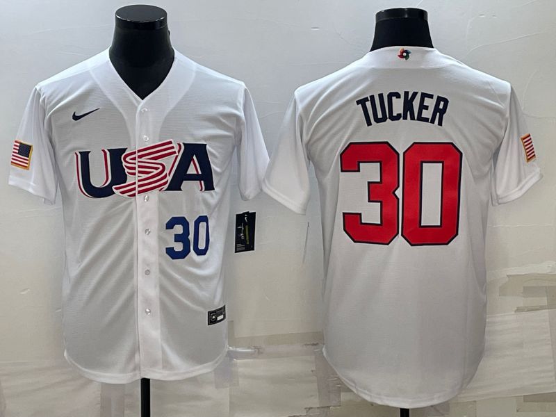 Men 2023 World Cub USA 30 Tucker White Nike MLB Jersey